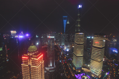 上海环球金融中心,外滩,浦东,上海,航拍视角,角度,风景,夜晚