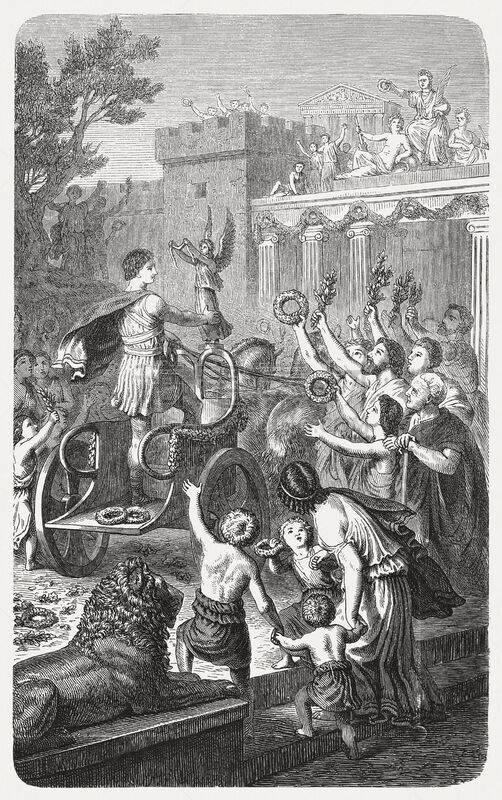 Reception of an Olympian winner in his hometown, published 1880