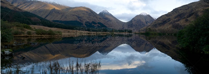 自然,菱形花纹,格伦科,雪山,风景,全景,图像,雪,无人,湖