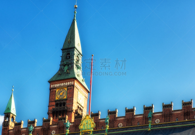 哥本哈根市政厅,丹麦,钟塔,垂直画幅,水平画幅,青铜,无人,罗马数字,时间,户外