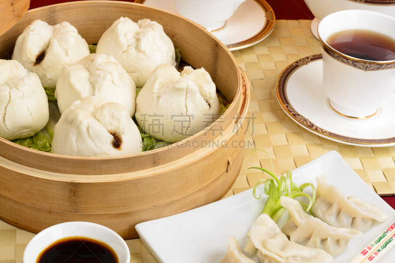 点心,烧包,叉烧,茶馆,广州,蒸锅,饺子,茶,横截面,小圆面包