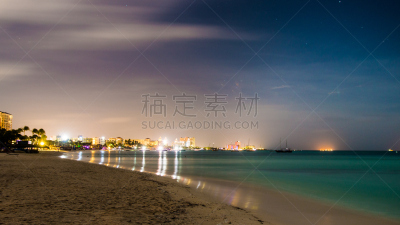 城市天际线,阿鲁巴,海滩,有序,就寝时间,水平画幅,夜晚,无人,螺旋星系,衣服