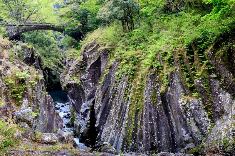 九州,日本,沟壑,水,美,水平画幅,瀑布,无人,户外,风景