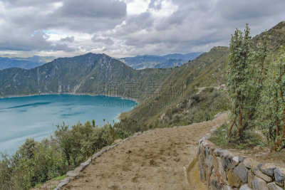 湖,quilotoa,厄瓜多尔,拉塔昆加,水,天空,美,水平画幅,无人,火山地形