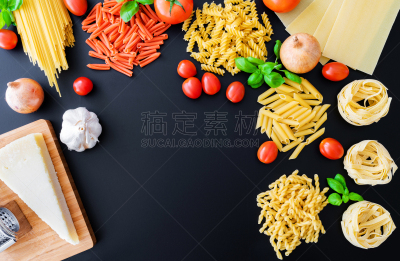 清新,西红柿,背景,生食,意大利面,洋葱,意大利干酪,叶子,黑色