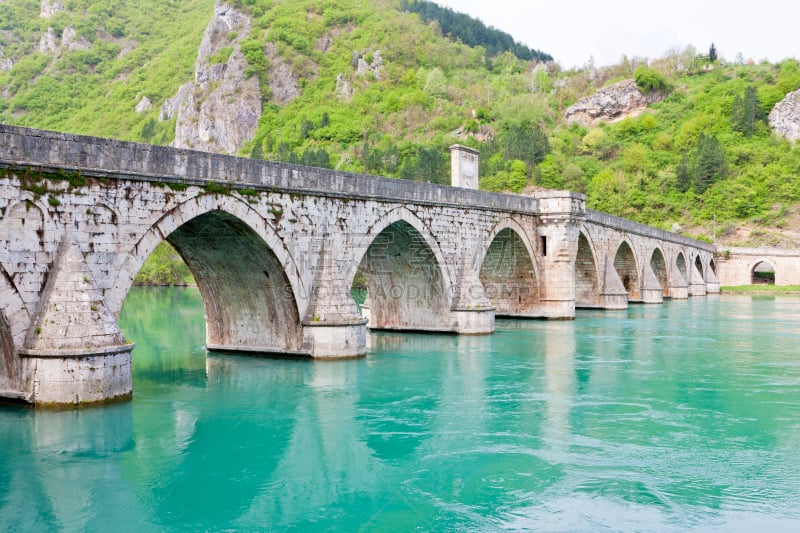 桥,维谢格拉德,波斯尼亚和黑塞哥维那,旅游目的地,水平画幅,建筑,无人,东欧,欧洲,古老的