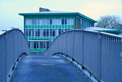 横截面,空中走廊,水平画幅,建筑,行人,在上面,摄影,破败