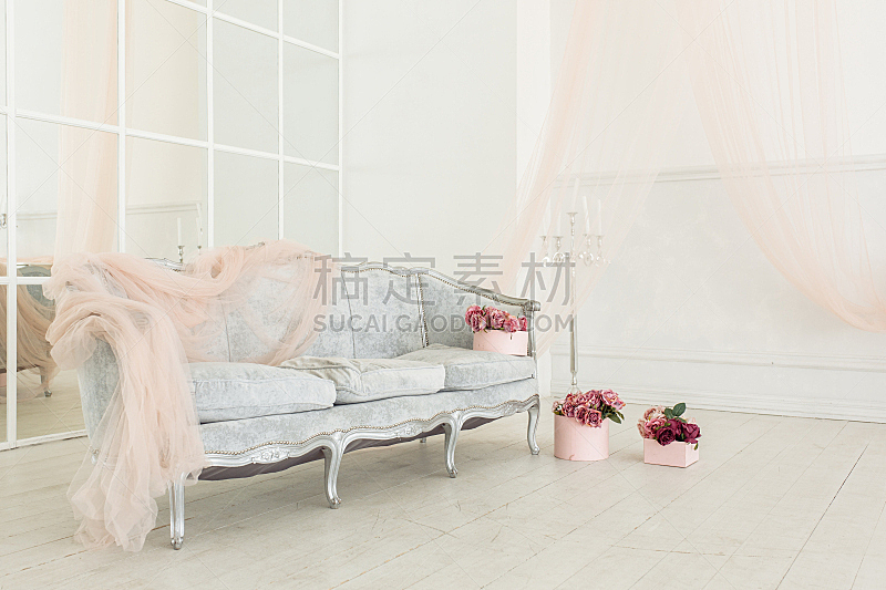 沙发,白色,室内,墙,简单,古典风格,华丽的,镜子,自然美,复古