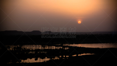 尼日尔,航拍视角,尼亚美,尼日尔河,水,天空,水平画幅,银行,无人,曙暮光