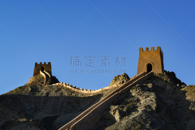 墙,水平画幅,山,无人,砖墙,陡峭,过去,甘肃省,非凡的,毛石