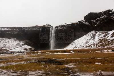 冰岛国,冬天,seljalandsfoss waterfall,风景,南,水,天空,美,水平画幅,雪