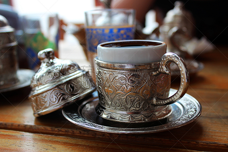 铜,土耳其清咖啡,咖啡杯,传统,银盘,土耳其式咖啡壶,咖啡壶,黑咖啡,古董,水平画幅