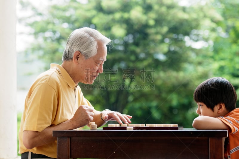 中国象棋,孙子,祖父,进行中,国际象棋,休闲活动,夏天,男性,知识,休闲游戏