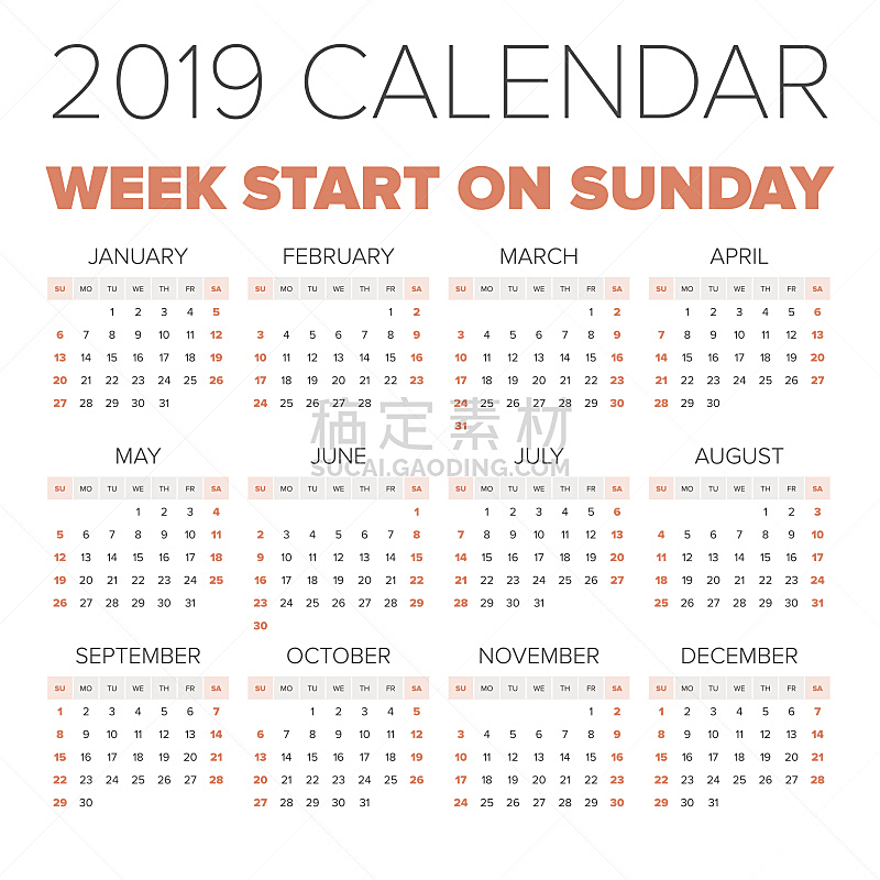 2019,日历,简单,星期,商务,英语,月,英格兰,模板,现代