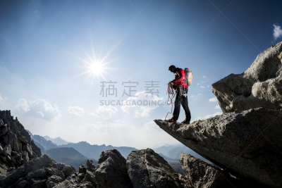 直升机远足,爬山,高视角,运动,动机,极端地形,戏剧性的天空,平和,背包族,太阳