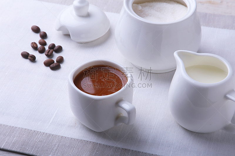 糖,热,碗,水壶,杯,浓咖啡,概念,咖啡豆,咖啡,白色背景