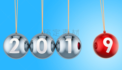 新年前夕,三维图形,牛顿碰撞球,2019,概念,钟摆,球体,事件,节日,物理学