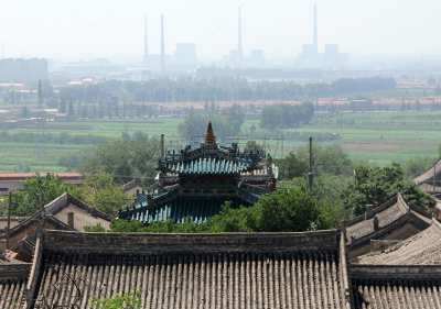 屋顶,远古的,修道院,现代,呼和浩特,背景,内蒙古自治区,喇麻庙,礼拜者