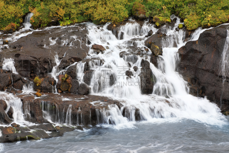 瀑布,hraunfossar,冰岛国,自然美,水,美,水平画幅,无人,火山地形,夏天