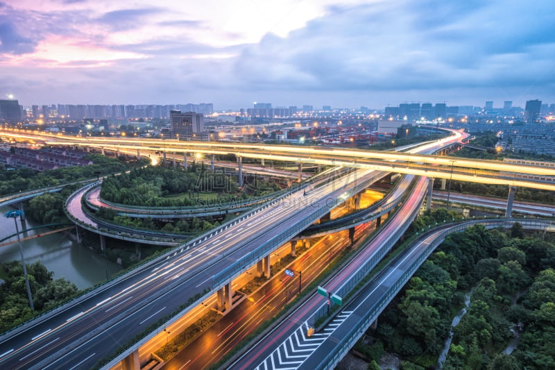 曙暮光,杭州,路,天空,水平画幅,无人,交通,户外,交通方式,都市风景