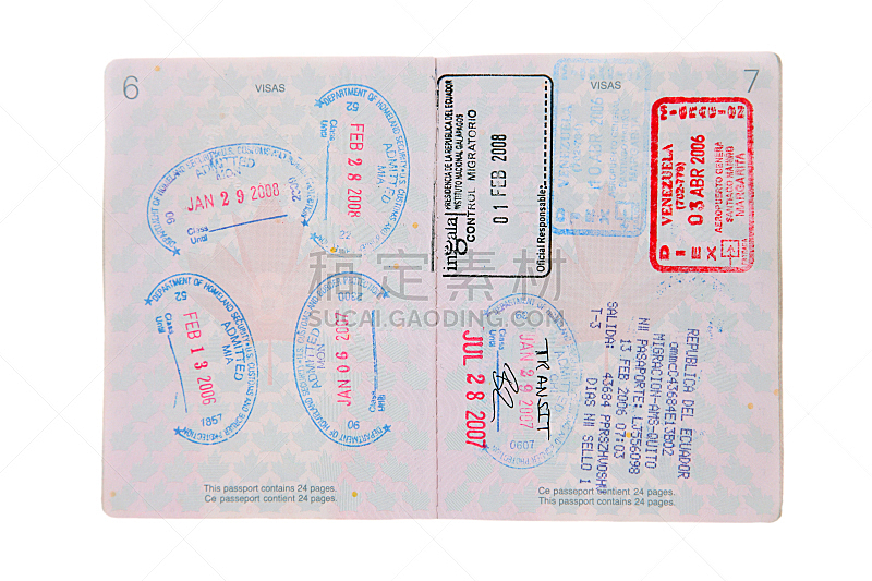 护照印章,白色背景,加拿大,分离着色,水平画幅,无人,职权,身份证,安全,文档