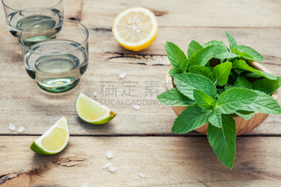 莫吉托,柠檬,酸橙,伏特加,成分,木制,凌乱,薄荷,背景聚焦,做