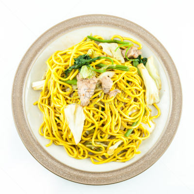 日式炒面,油煎虾面,荞麦面,酱油,餐具,无人,膳食,特写,肉,装饰菜