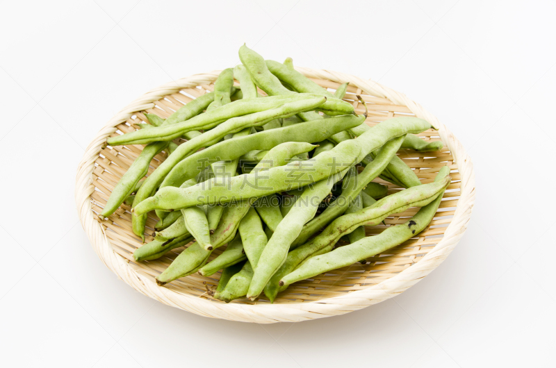 青豆,白色背景,平坦的,漏勺,笋,蔬菜,天麸罗,清新,竹筒,食品