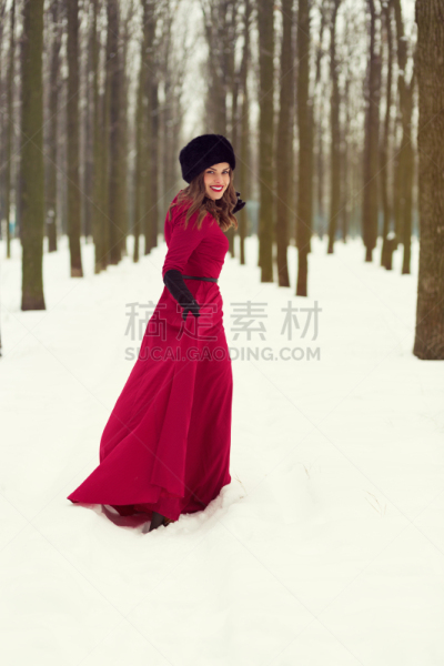 冬天,森林,垂直画幅,美,公园,彩妆,雪,美人,古典式