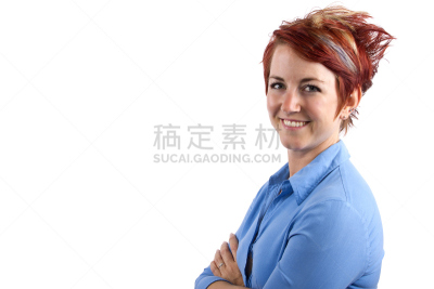 女招待,留白,青年人,红发人,白色背景,侍者,制服,餐饮服务职业,仅成年人,白色