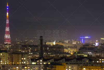 夜晚,乌克兰,城市,航拍视角,办公室,天空,美,水平画幅,无人,曙暮光