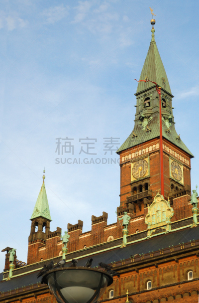 哥本哈根,宫殿,哥本哈根市政厅,厄勒海峡地区,垂直画幅,天空,无人,户外,钟,彩色图片