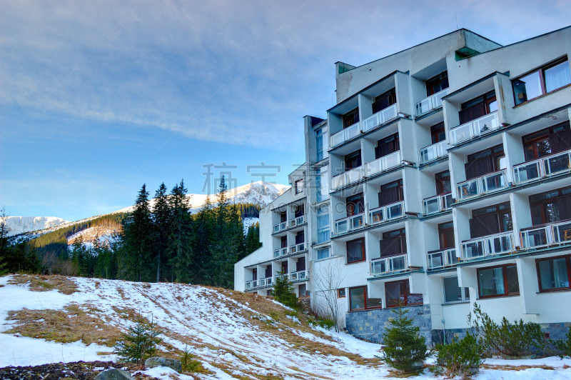 度假胜地,斯洛伐克,酒店,天空,水平画幅,山,雪,无人,古老的,滑雪坡