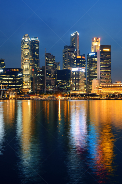 新加坡,城市天际线,滨海湾 ,垂直画幅,建筑,夜晚,无人,全景,黄昏,户外