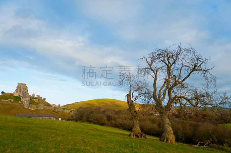 科夫古堡,斯塔德兰湾,普鲁贝尔岛,多塞特郡,天空,水平画幅,无人,英格兰,户外,云景