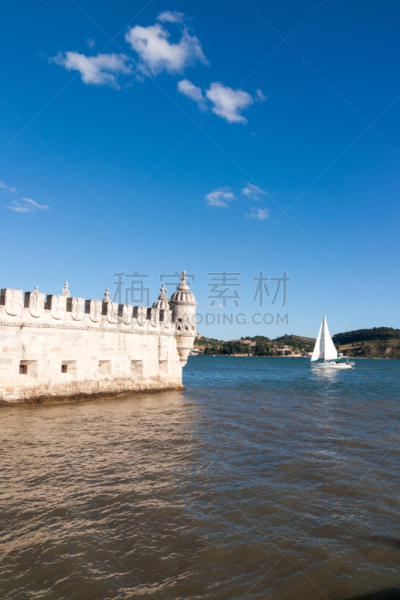 塔,顶塔,贝伦塔,贝伦,里斯本,垂直画幅,无人,石灰石,要塞,摄影