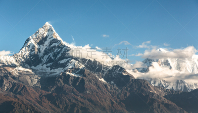尼泊尔,安娜普娜山脉群峰,天空,休闲活动,水平画幅,高视角,雪,喜马拉雅山脉,半空中,户外