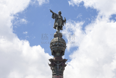 巴塞罗那,西班牙,塞维利亚哥伦布纪念馆,大特写,哥伦布,纪念碑,青铜,加泰隆尼亚,旅游目的地,水平画幅