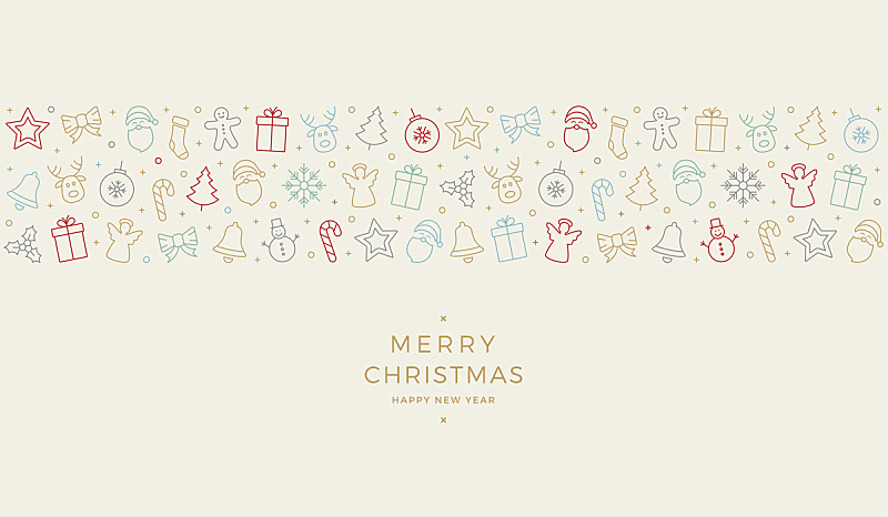 贺卡,多色的,图标,四元素,圣诞树,线条,部分,圣诞装饰物