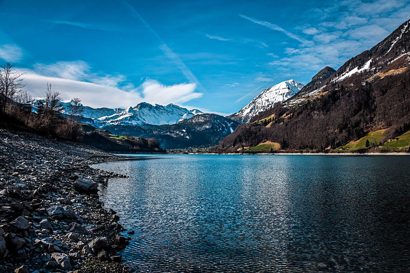 阿尔卑斯山脉,自然美,瑞士,湖,在下面