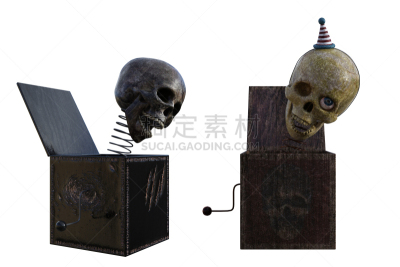 白色,奇异小人玩具盒,头骨,怪异,玩具,三维图形,分离着色,一对,背景分离