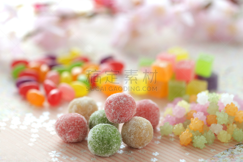 色彩鲜艳,日本,传统,糖果店,果冻,日本点心,珊瑚色,橙色,皱霰,传统节日