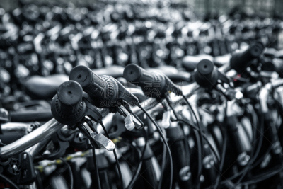 De nombreux vélos alignés avant d'être loués