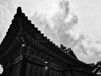 传统,韩国,宫殿,黑白图片,贞德,华丽的,古代,古老的,著名景点,复杂性