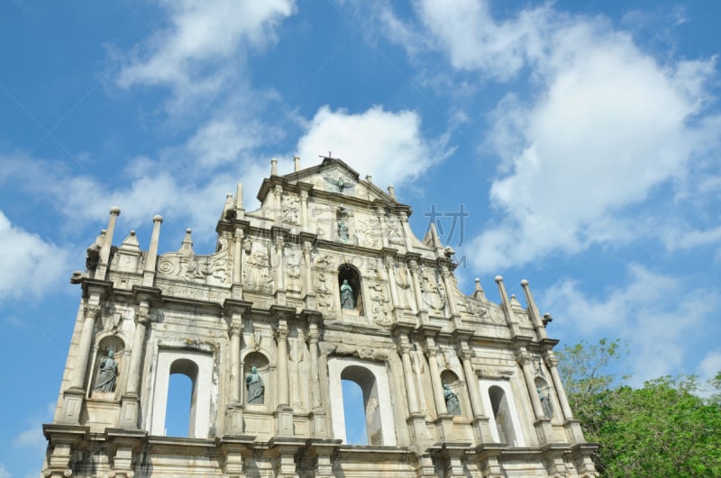 大三巴牌坊,安全护栏,著名景点,圣保罗遗址,水平画幅,建筑,无人,中国,图像,摄影