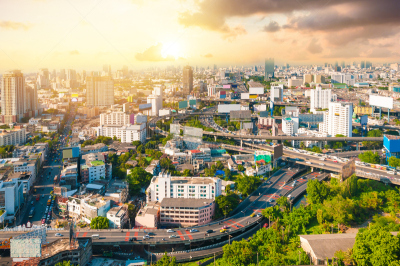 泰国,都市风景,商务,黄昏,航拍视角,曼谷,建筑外部,高大的,居住区,全景