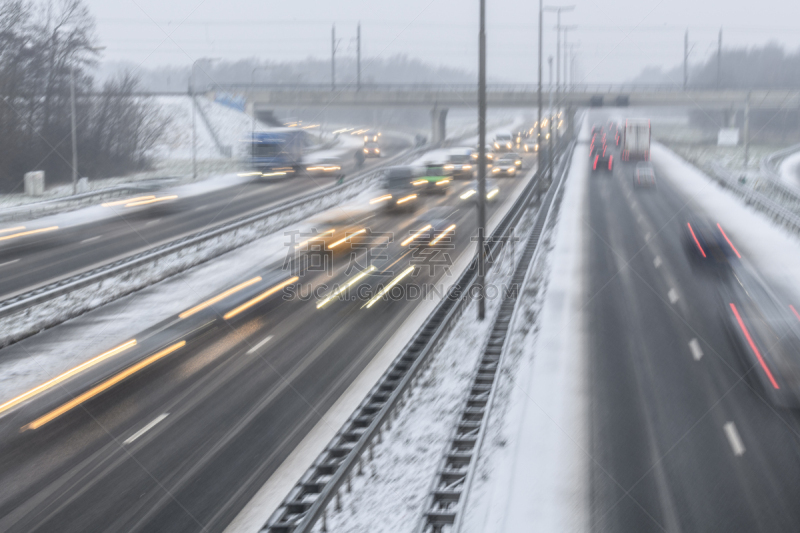 交通,公路,冬天,大风雪,旅途,卡车,汽车,半挂式卡车,交通堵塞,皮卡车