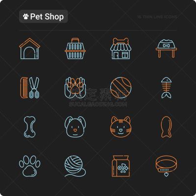 绘画插图,现代,猫,狗,矢量,衣领,细的,食品,狗屋,理毛行为
