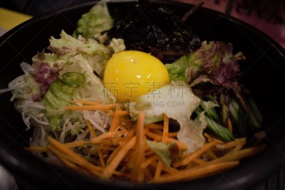 传统,米,拌饭,碗,韩国食物,蔬菜,热,清新,食品,酱油