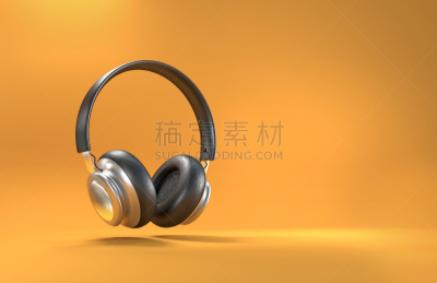 现代,影棚拍摄,分离着色,耳机,黄色,黑色,空的,橙色背景,简单,摄影